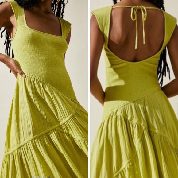 Free People Free-est Traveler Midi Square Neck Dress in Lime green Fits M - Picture 16 of 16